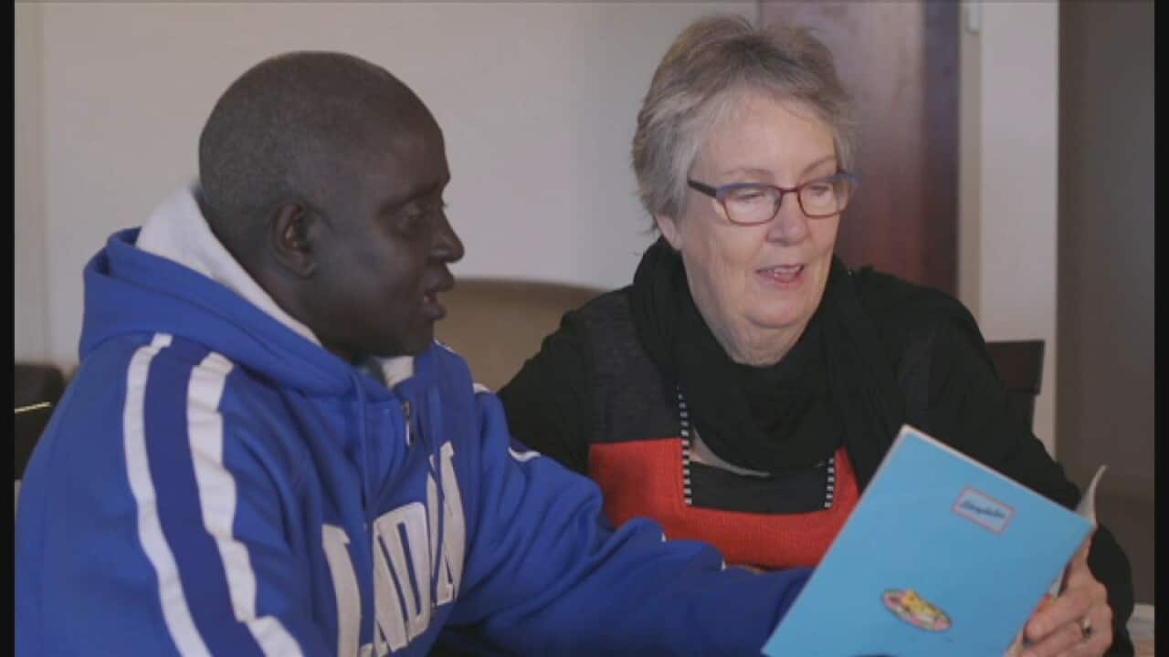 Sudanese refugee Daniel Atui Atem at an English lesson