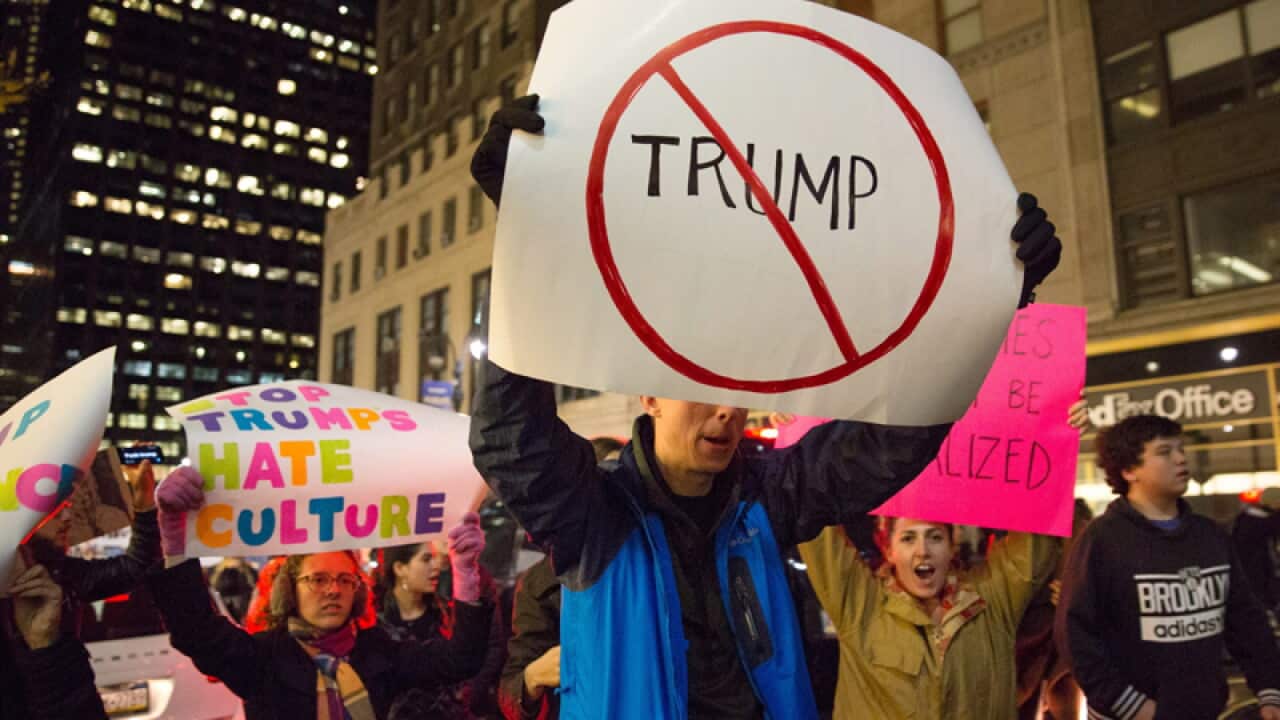 Protesters take to the streets following an anti-Trump demonstration
