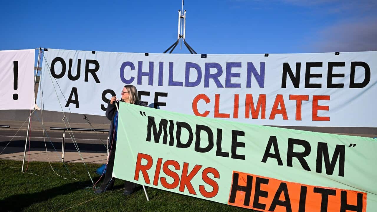 A rally by Doctors for the Environment outside Parliament House in Canberra
