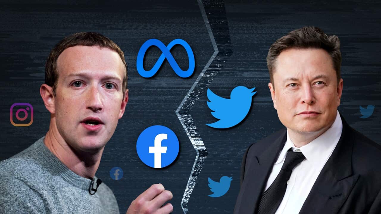 Mark Zuckerberg and Elon Musk facing forward.