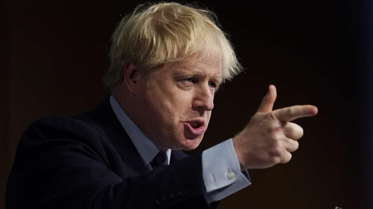 British Prime Minister Boris Johnson on the campaign trail last week. Polls have him ahead.