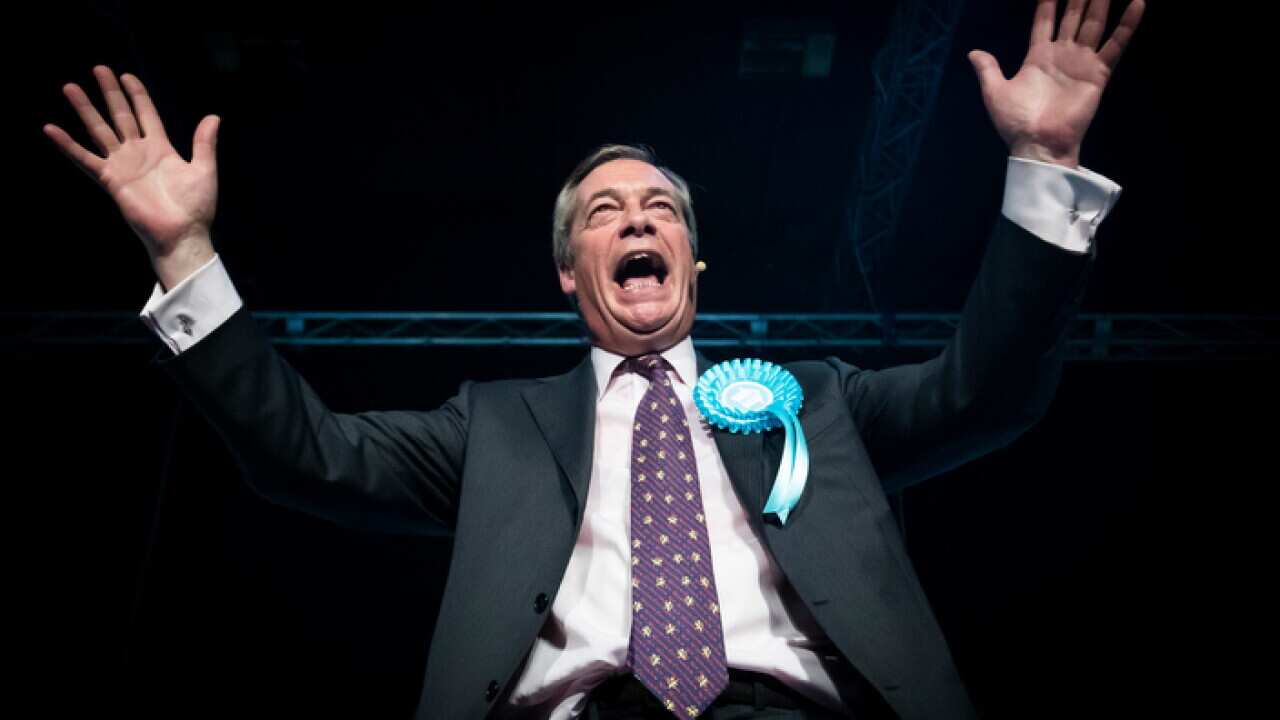 Brexit Party leader Nigel Farage addresses a rally