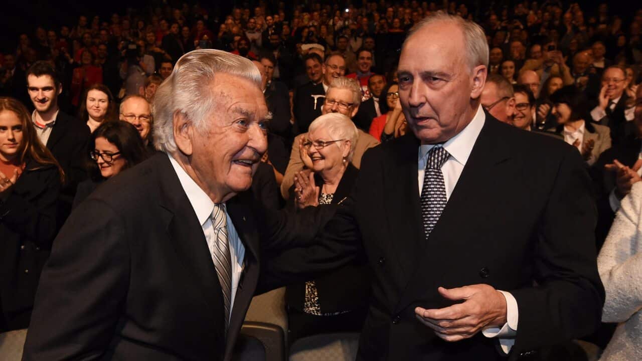 Former prime ministers Paul Keating and Bob Hawke