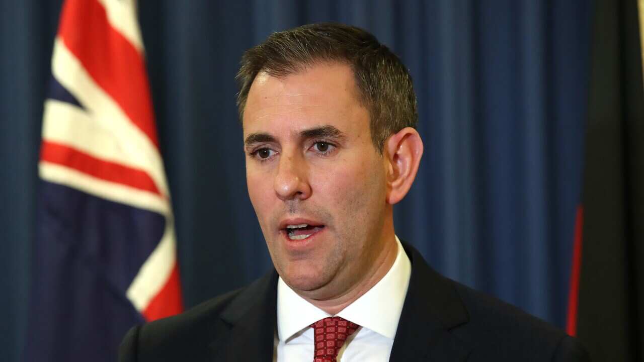 Jim Chalmers speaking during a press conference