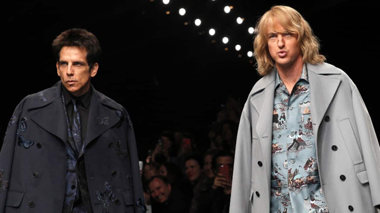 Actors Ben Stiller (L) and Owen Wilson at Paris fashion week
