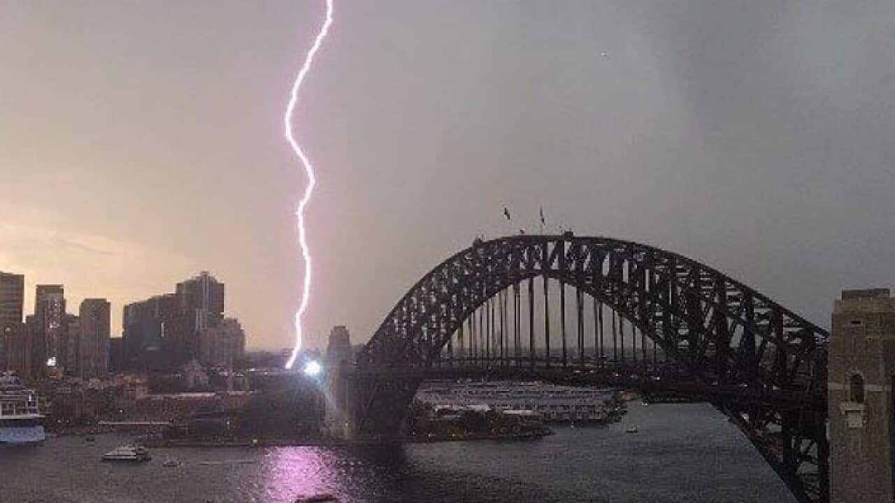 Lightning strikes near Sydney Harbour Bridge