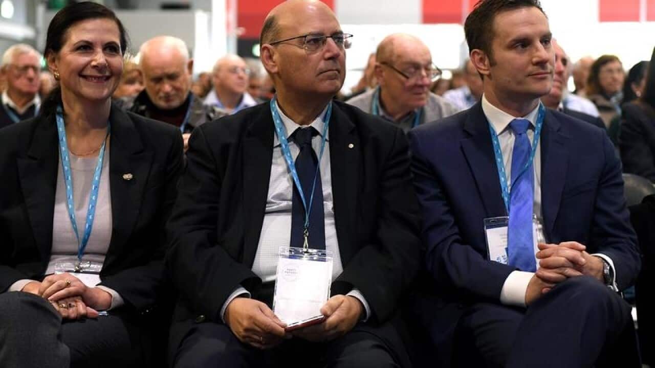 Concetta Fierravanti-Wells, Arthur Sinodinos and Alex Hawke (R).