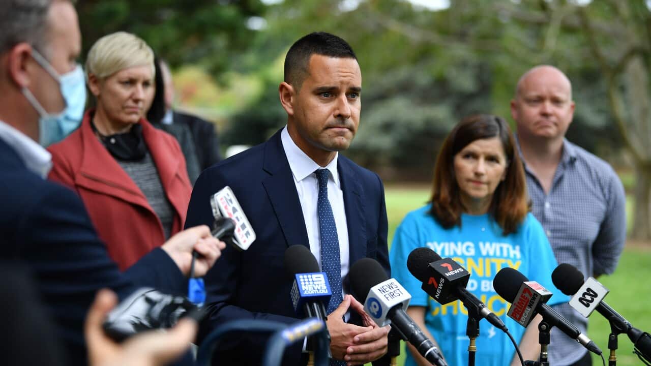 NSW Independent MP Alex Greenwich speaks to the media during a press conference in Sydney.
