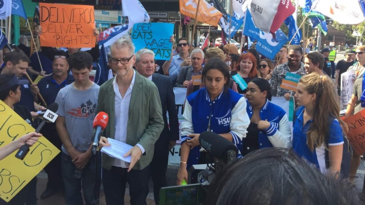 The TWU’s Tony Sheldon speaking at a Sydney rally
