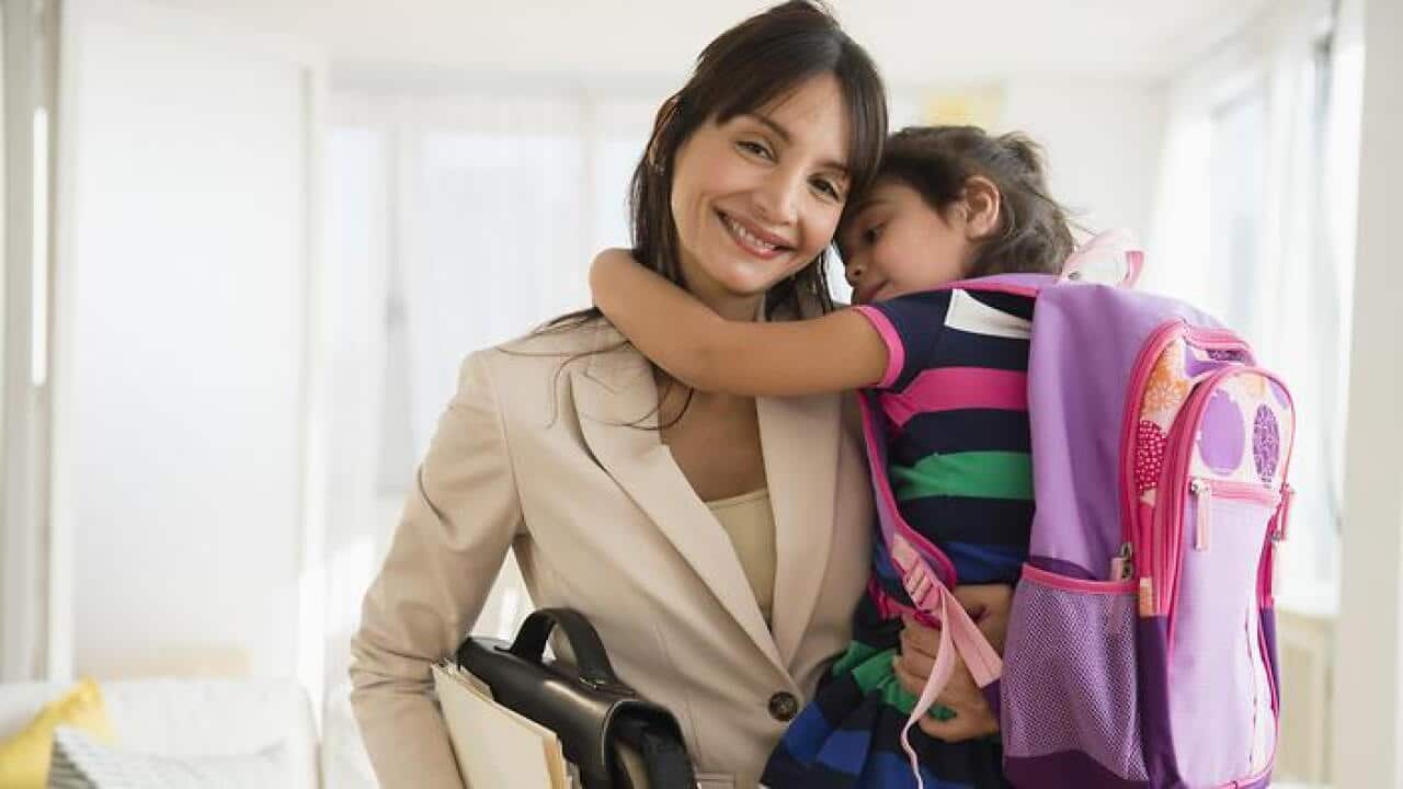 Working mum and daughter