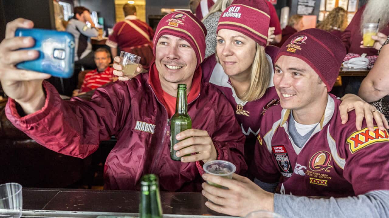 Queensland supporters in Caxton Street ahead of Origin Game III