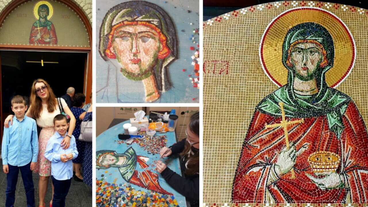 Daniela Nedeska, artist and wife of Father Vlado Nedeski with their children