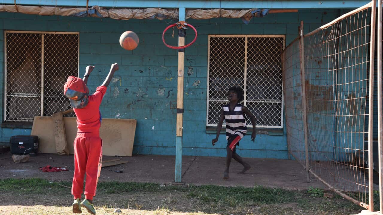 Children play basketball in the Northern Territory
