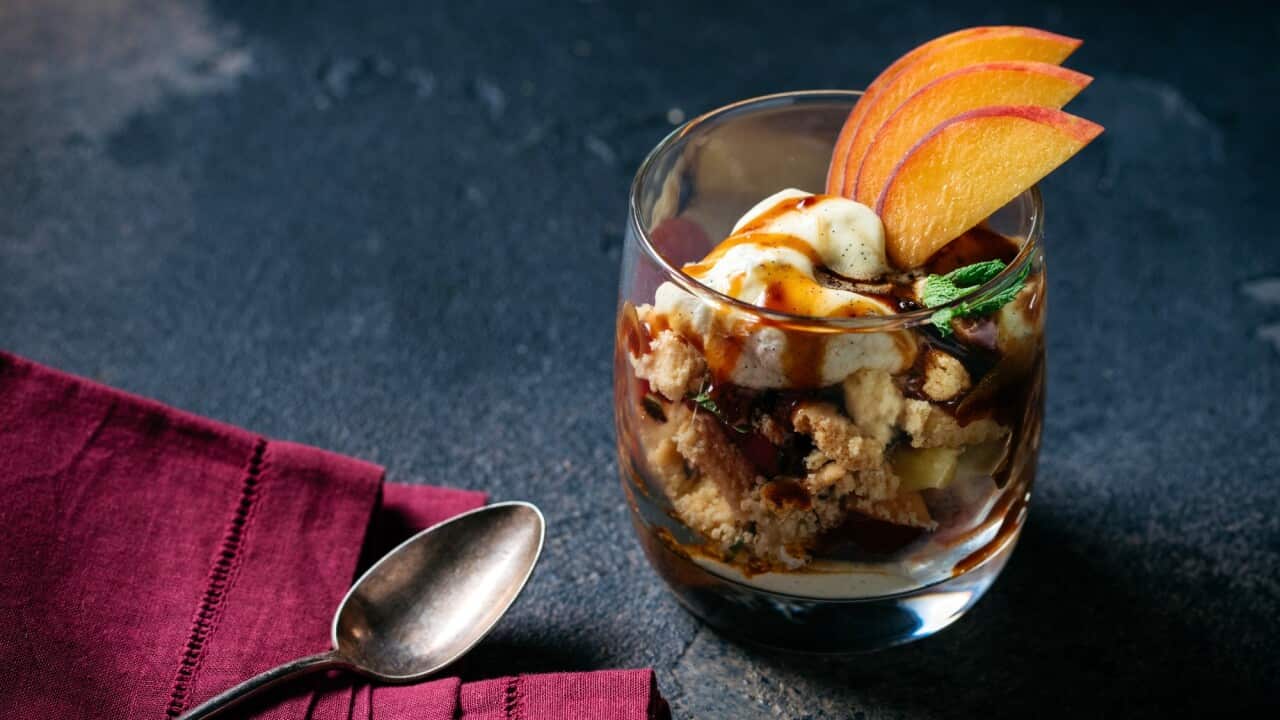 Honey bourbon peach trifle