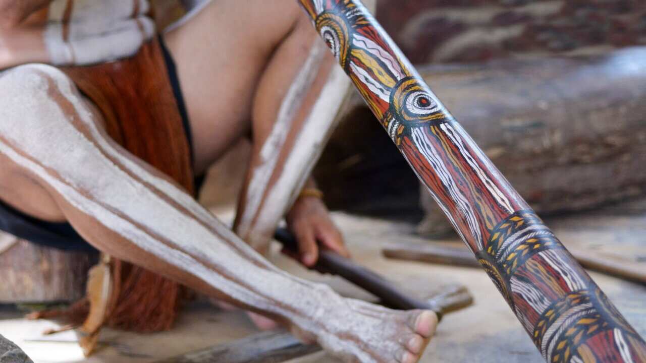 Indigenous Australian Man Plays Traditional indiginuse Australian Music on Didgeridoo