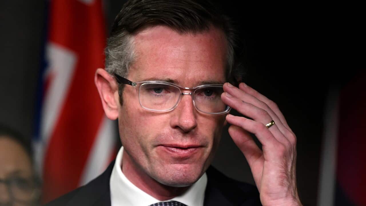 NSW Premier Dominic Perrottet addresses media during a press conference in Sydney, Tuesday, March 1, 2022. (AAP Image/Dan Himbrechts) NO ARCHIVING