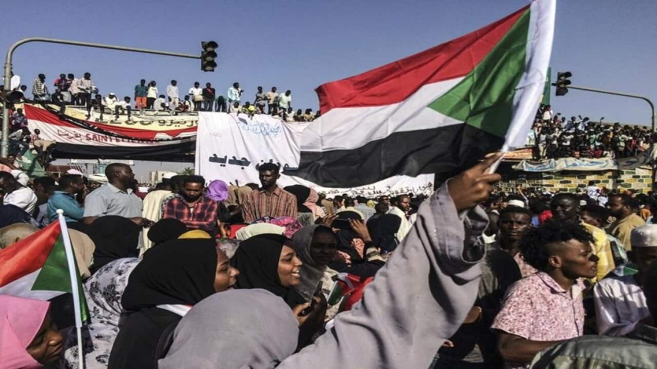 Sudanese protesters rally outside the army headquarters in Khartoum