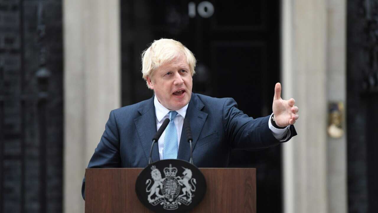 British Prime Minister, Boris Johnson delivers a statement outside 10 Downing street