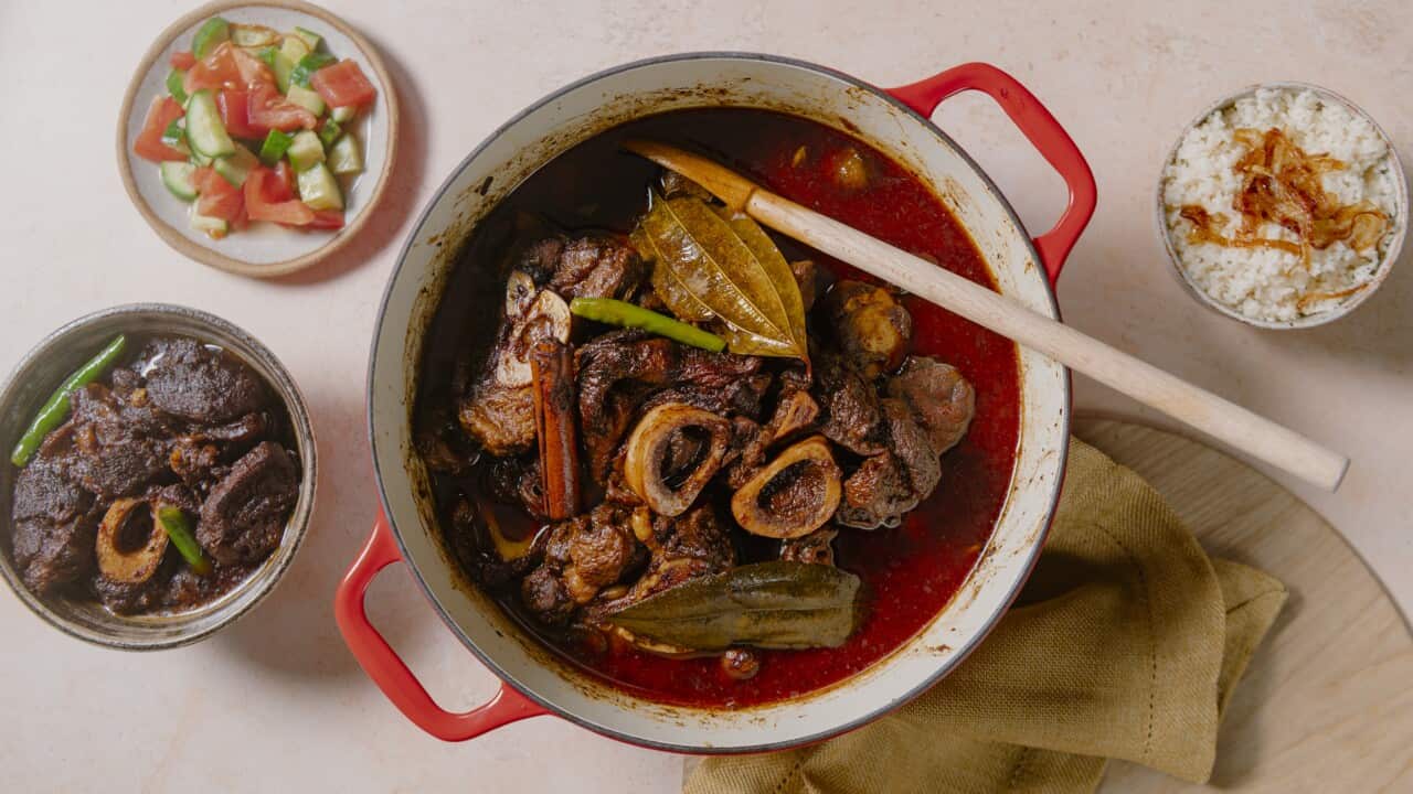 Spicy beef osso bucco curry with polao
