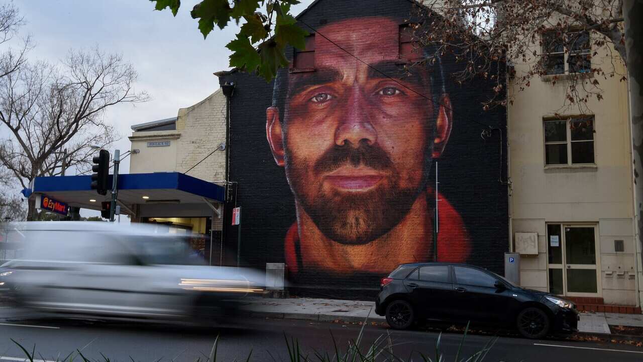 A mural of former AFL player Adam Goodes in Surry Hills, Sydney