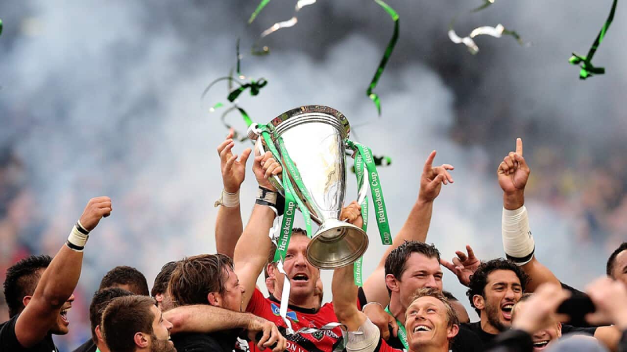 Toulon's Jonny Wilkinson lifting the trophy