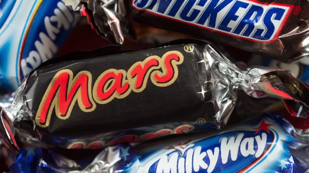 Various Mars chocolate bars.