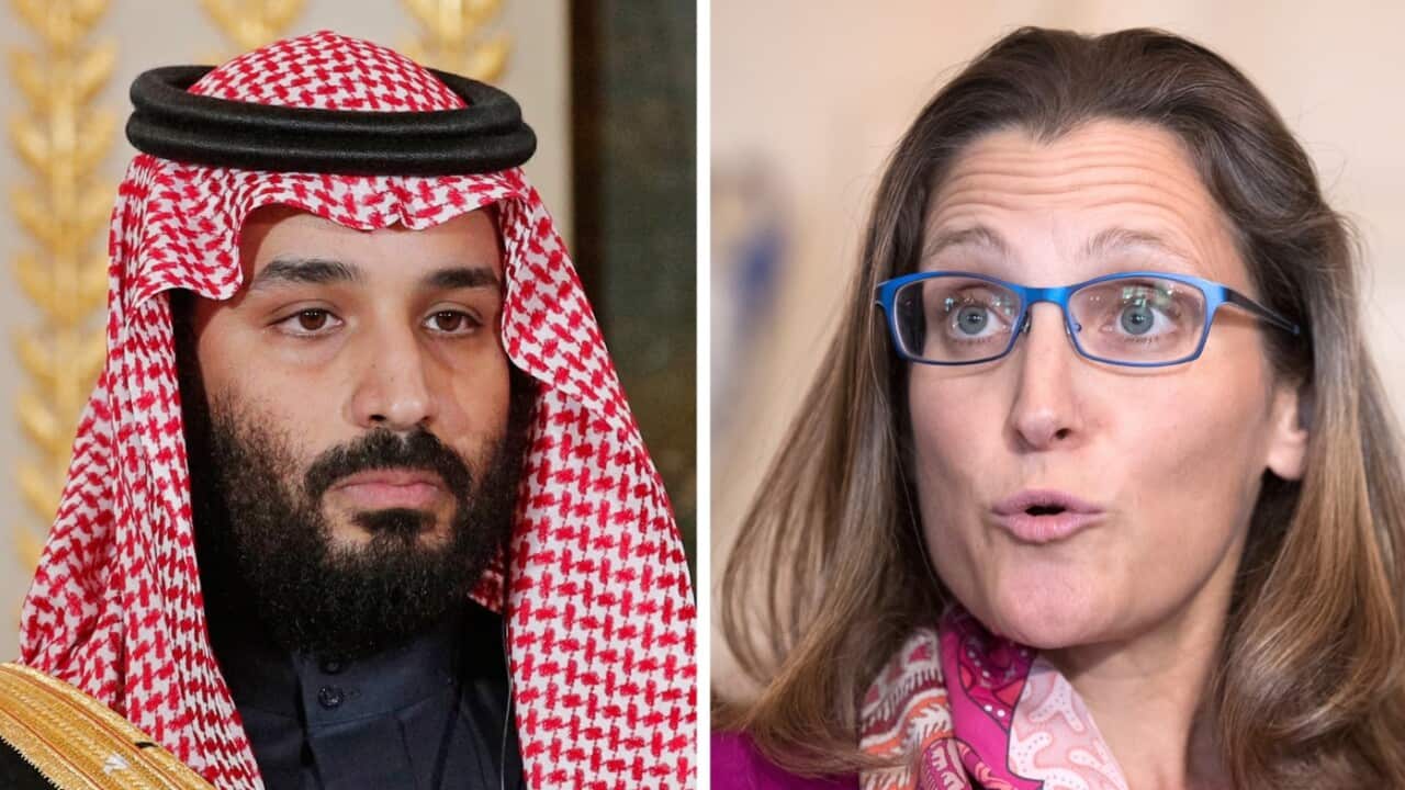 Composite image shows Saudi Crown Prince Mohammed bin Salmen (L) and Canadian Foreign Minister Chrystia Freeland