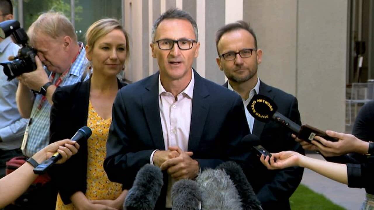 Greens leader Richard Di Natale speaking to the media during a press conference in Canberra, Monday, February 3, 2020.