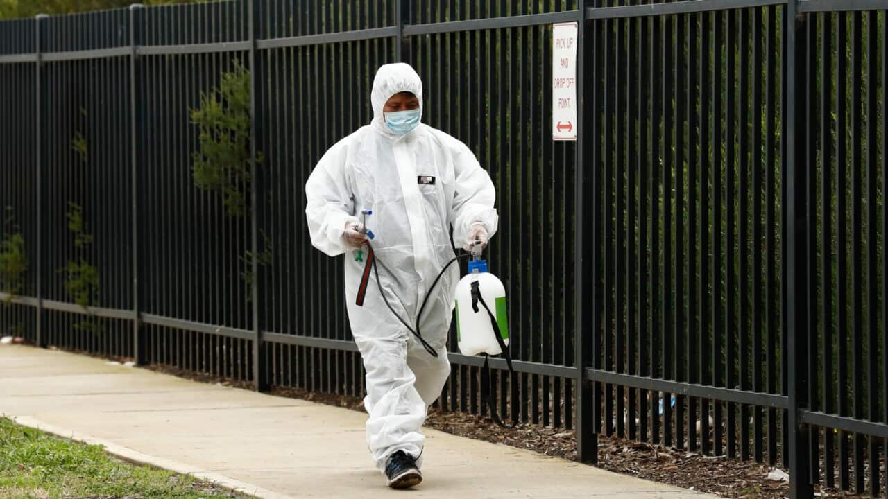 Cleaning crews work to deep clean Keilor Views Primary School on June 23, 2020 in Melbourne, Australia