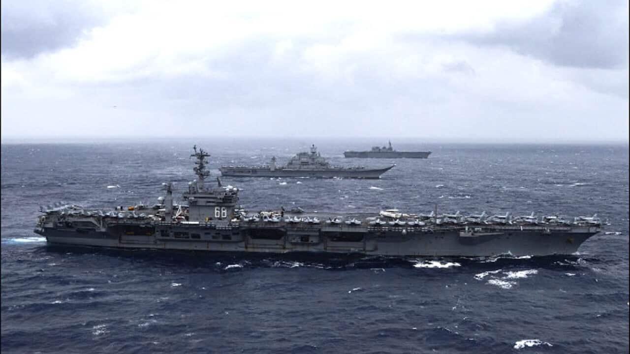 USS Nimitz during Malabar 2017 naval exercises.