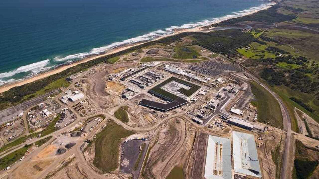 An aerial image of the Victorian desalination plant when under construction in 2012.