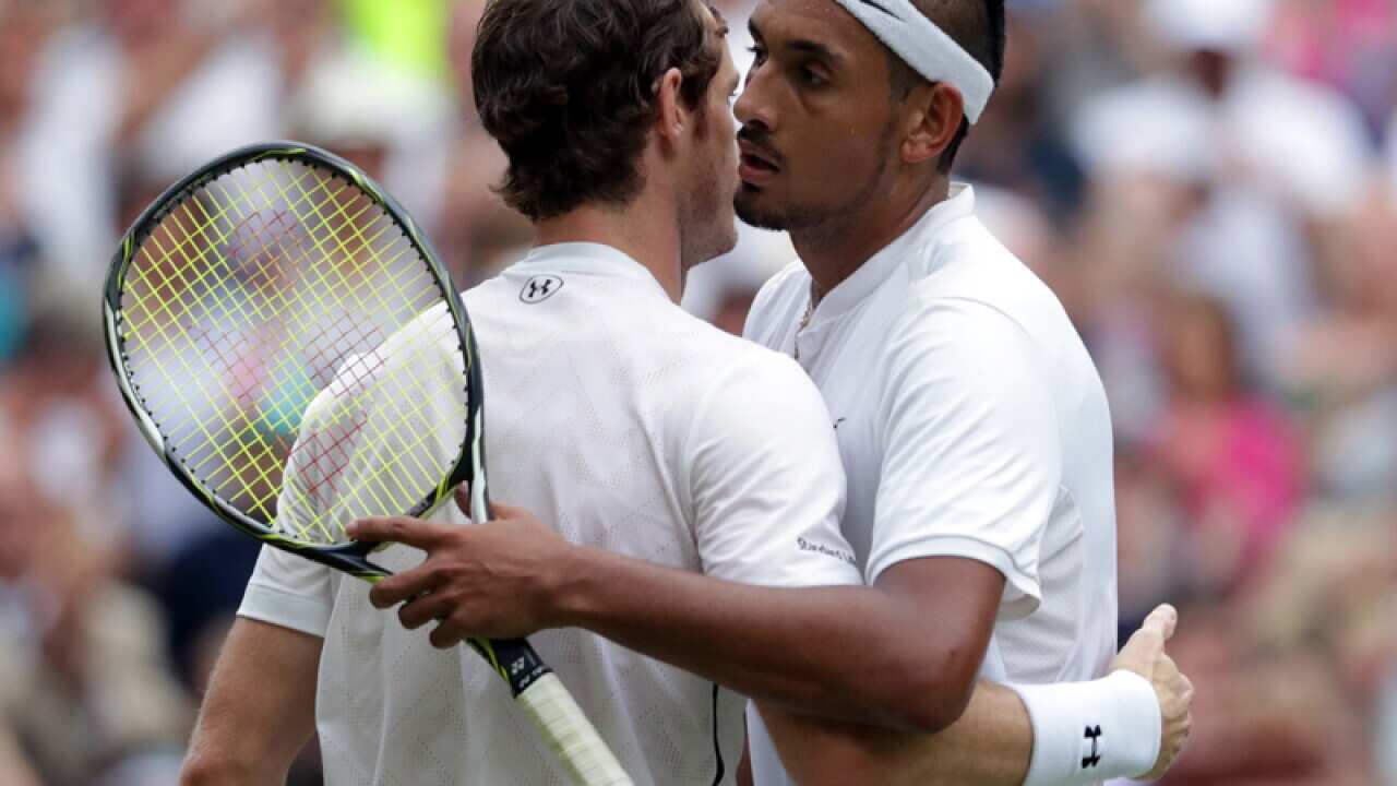 Andy Murray consoles Nick Kyrgios on day seven of the Wimbledon