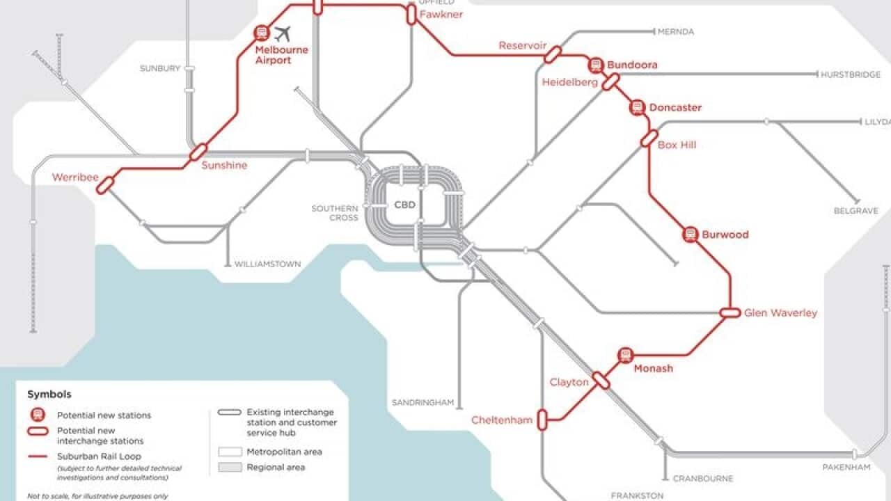 A supplied graphic of the proposed Suburban Rail Loop.