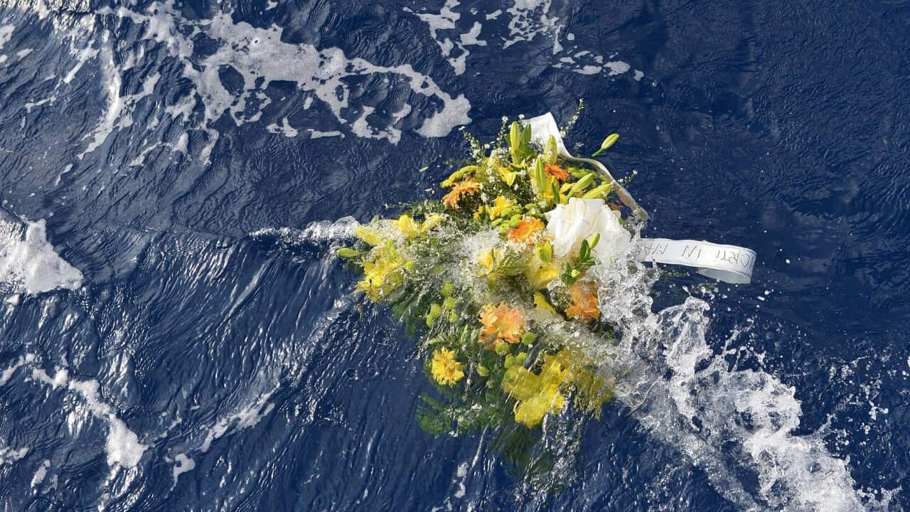 A wreath thrown by Lampedusa fishermen in 2013 as a tribute to the migrants who died when their boat sank