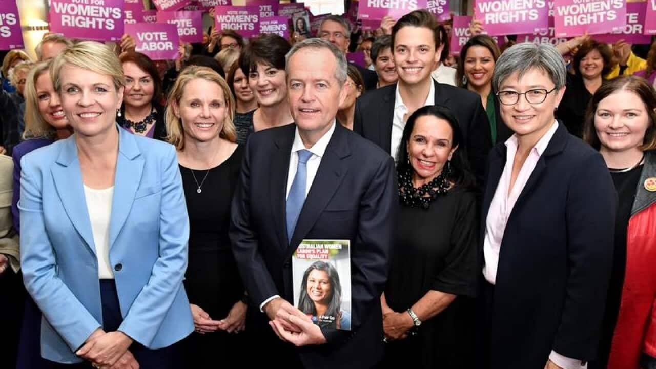 Labor leader Bill Shorten, Tanya Plibersek, and Penny Wong