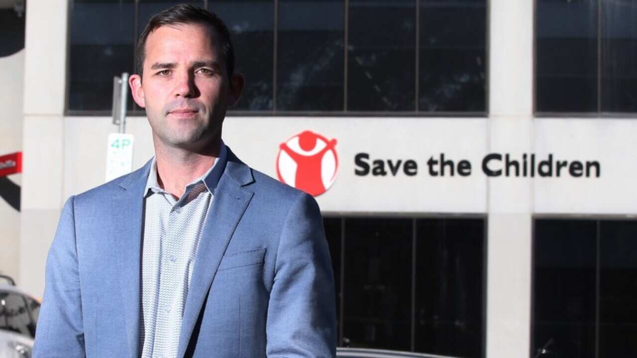 Save The Children's Mat Tinkler at a press conference in Melbourne