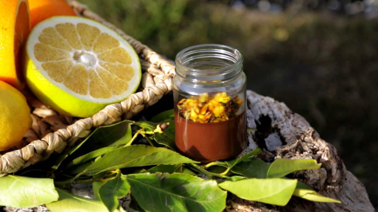 Chocolate pots with charred orange