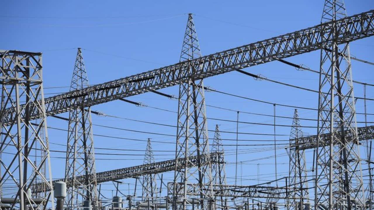 High voltage electricity transmission lines are seen at the Liddell coal fired power station in Muswellbrook