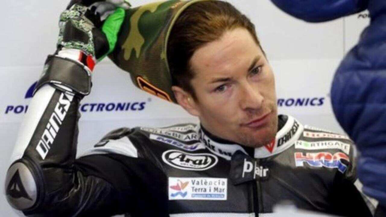 Honda MotoGP rider Hayden of the U.S. is pictured in his team garage during the second free practice session of the French Grand Prix at the Le Mans circuit, in Le Mans, France