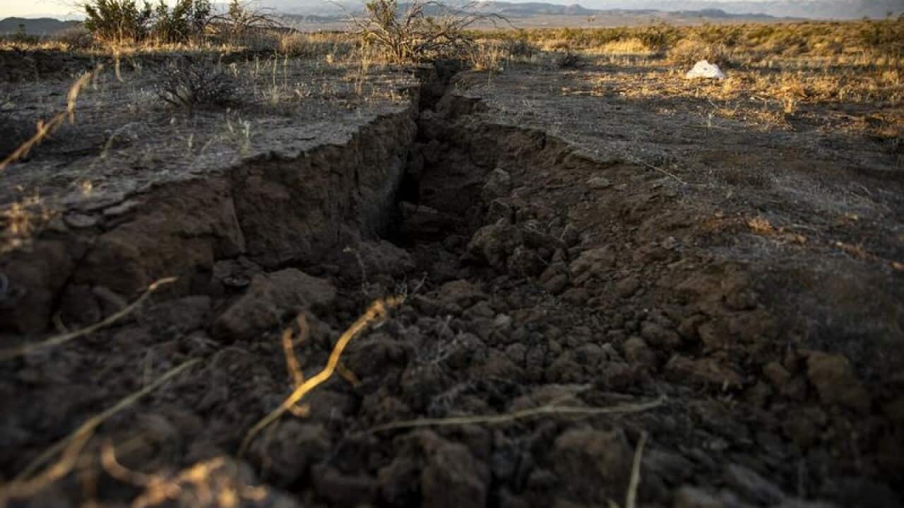 A long trench formed by an earthquake, near Ridgecrest, California