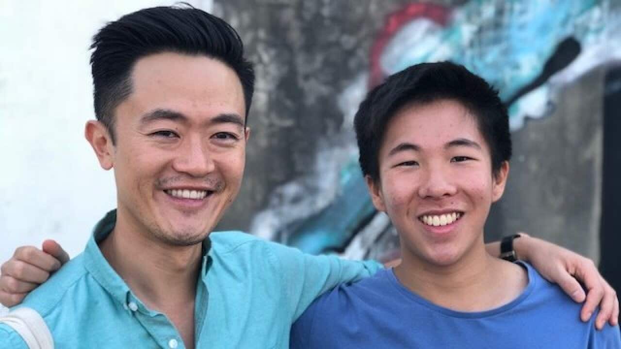 Benjamin Law (left) and Trystan Go at Bondi