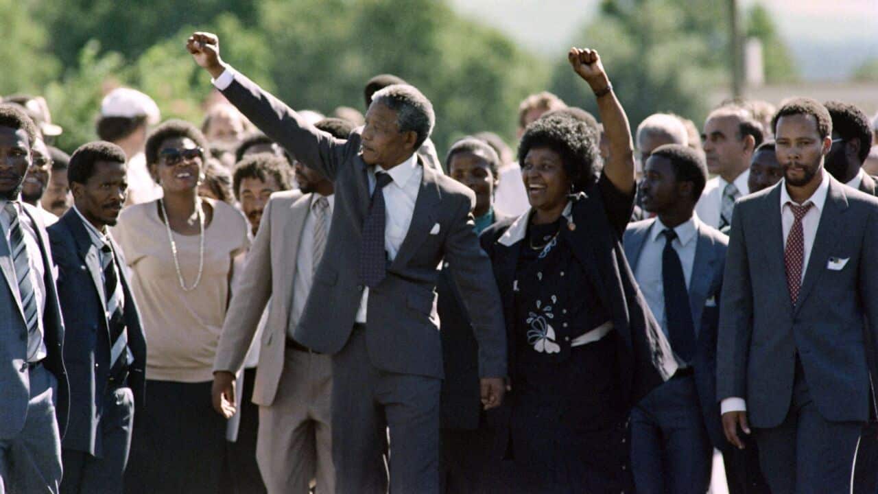 Nelson Mandela following his release from prison in 1990