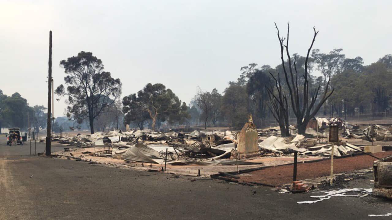 An image obtained from Twitter on Saturday, January 9, 2015 of the destroyed building by bushfires in Yarloop, West Australia. (AAP Image/Twitter/Murray Cowper)
