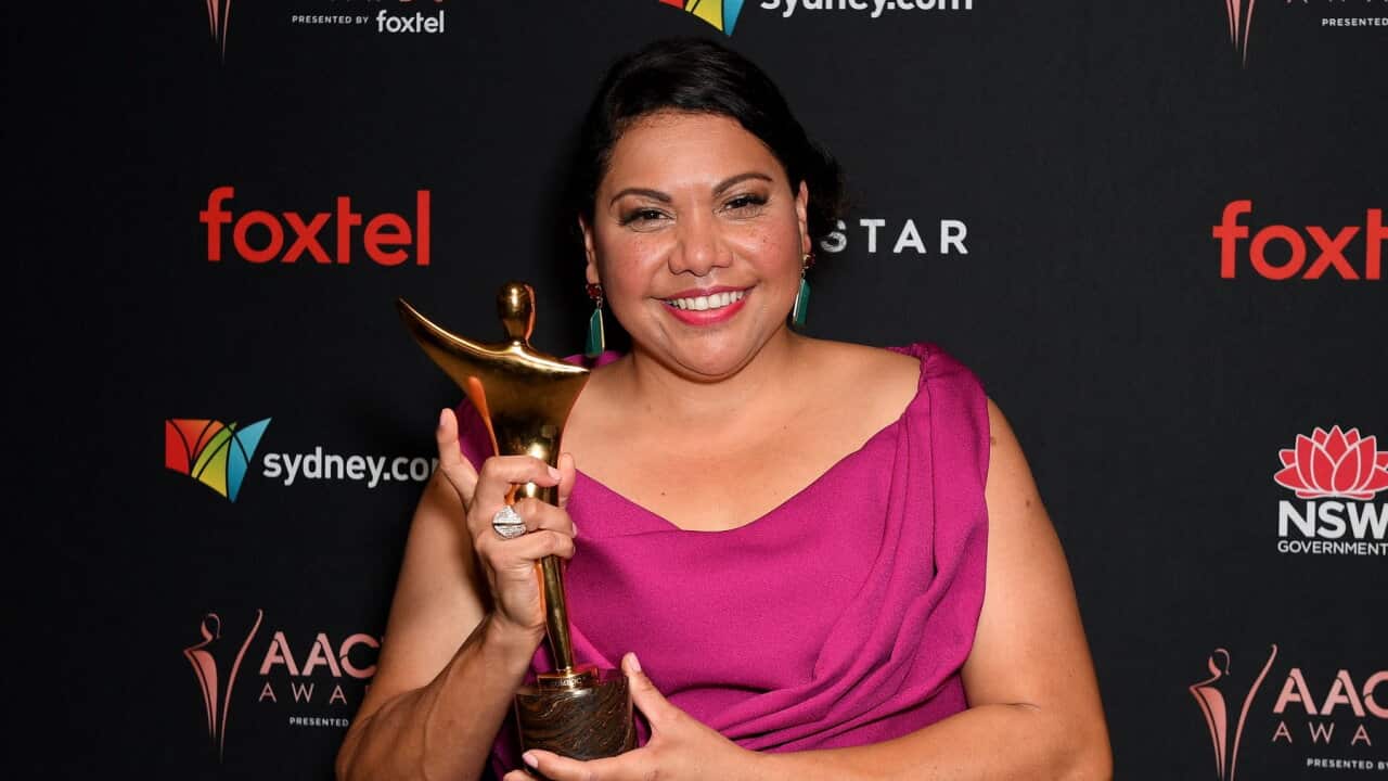 Deborah Mailman poses for a photograph after winning the AACTA Award for Best Lead Actress in a Television Drama at the 2019 AACTA Awards at the Star in Sydney, Wednesday, December 4, 2019. (AAP Image/Dan Himbrechts) NO ARCHIVING