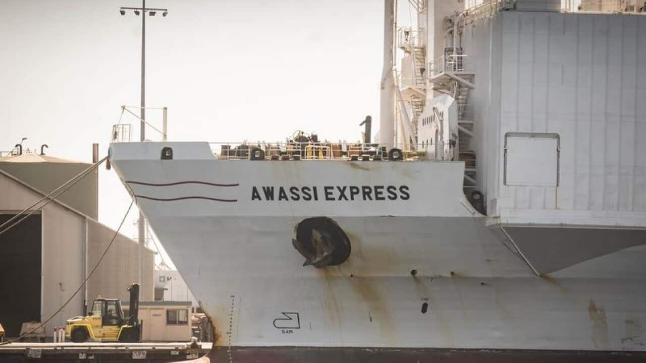 Livestock carrier Awassi Express moored at Fremantle Port.