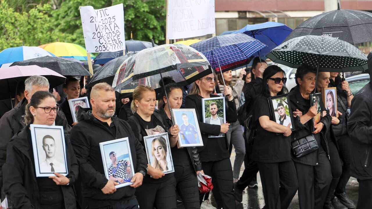 Parents of night club fire victims march in Kocani, North Macedonia