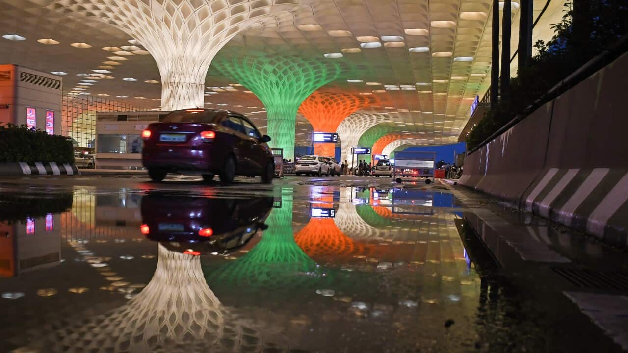 Mumbai international airport lit up in tricolours in Mumbai, India - 12 Aug 2022