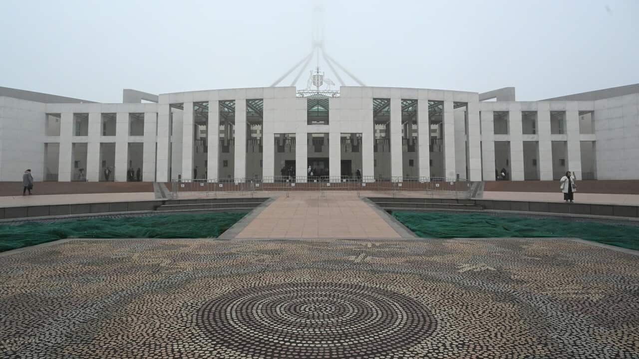 PARLIAMENT HOUSE FOG CANBERRA