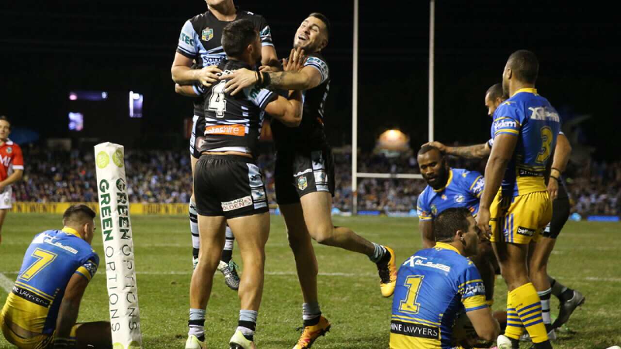 Gerard Beale of the Sharks scores