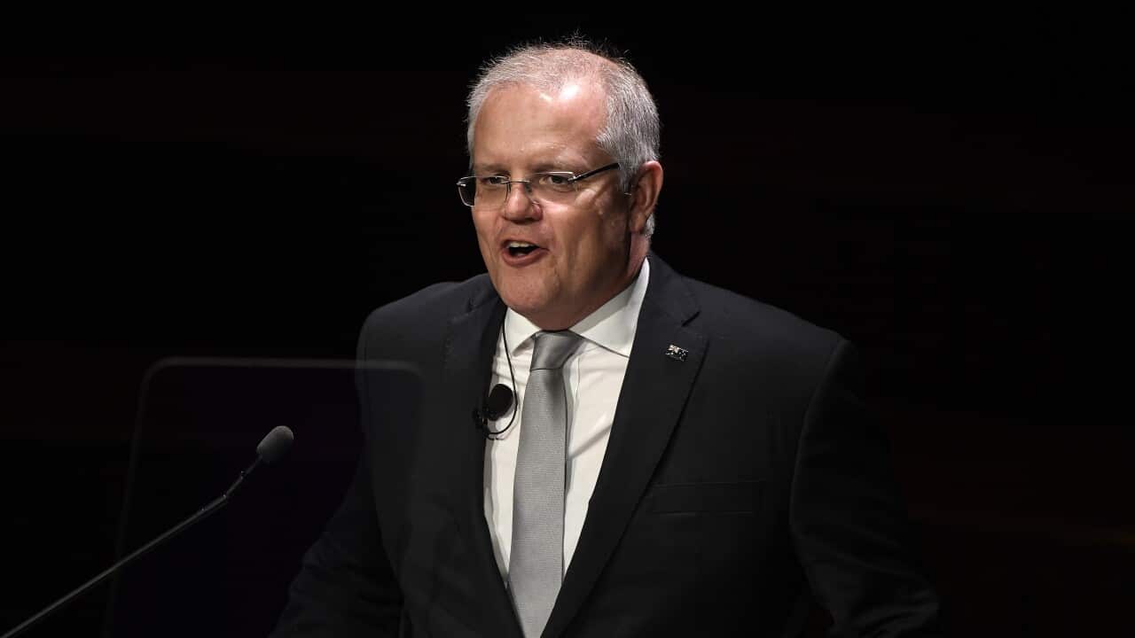 Prime Minister Scott Morrison delivers the 2019 Lowy Institute Lecture at the Sydney Town Hall in Sydney, Thursday, October 3, 2019. (AAP Image/Bianca De Marchi) NO ARCHIVING